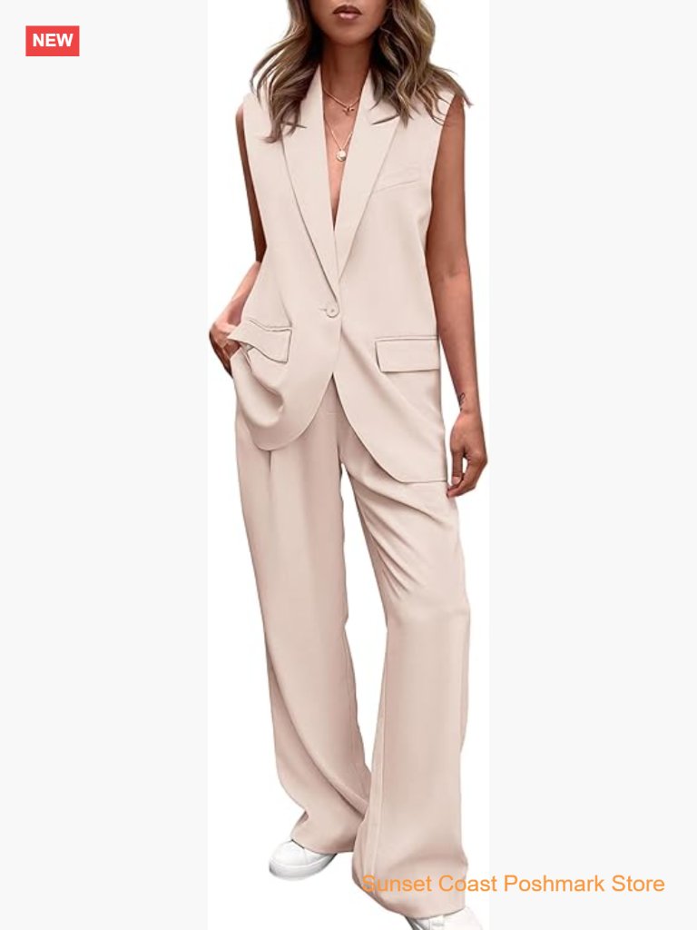 Sleeveless Vest And Wide Leg Pants Suit Set Business Casual Blazer